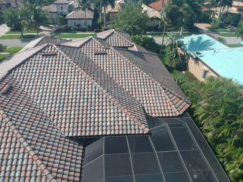 Tile roof over a pool cage